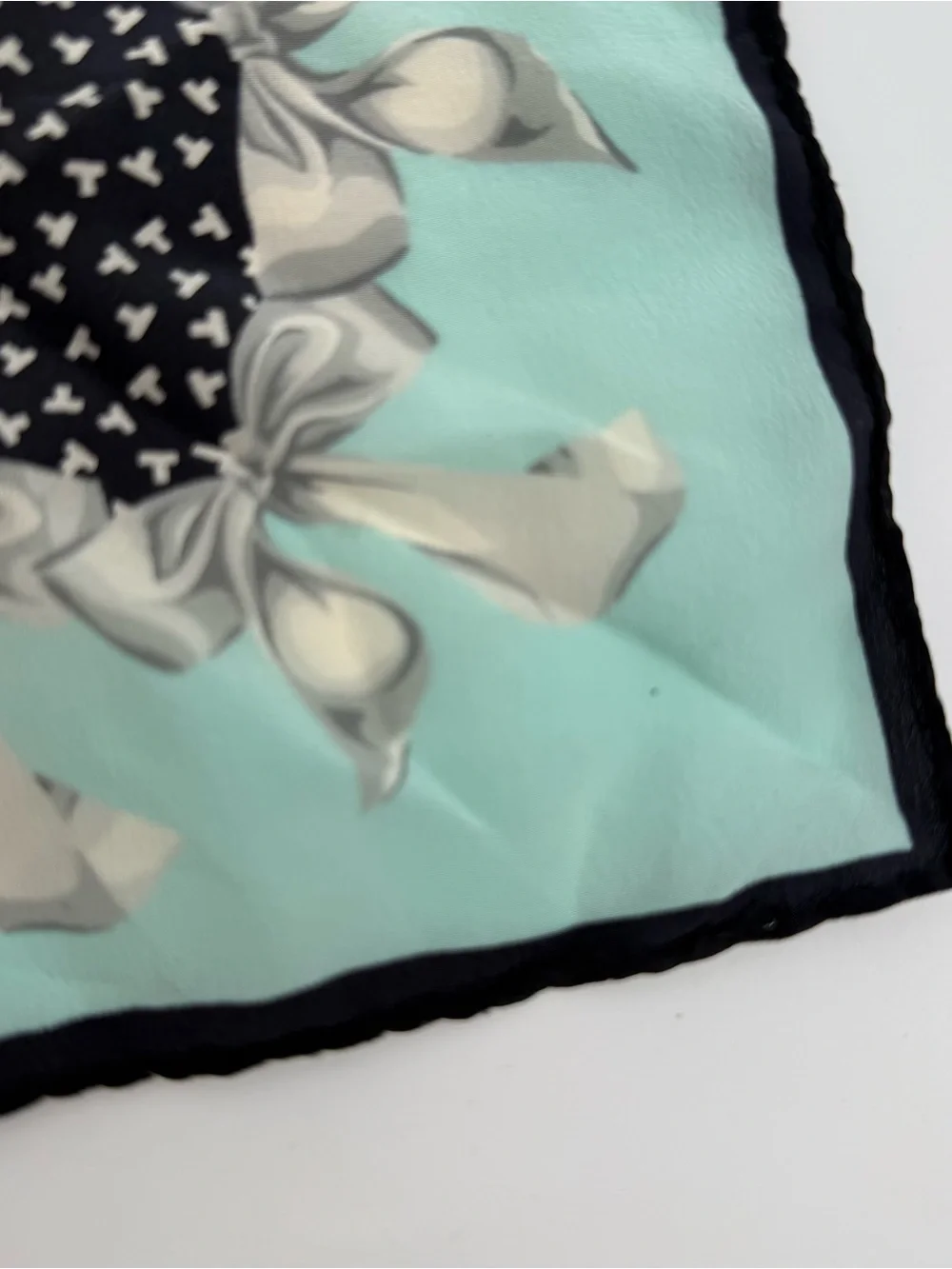 Tiffany & Co. Italy Silk Ribbon Bow Print Small Square Scarf Bandana Accessory